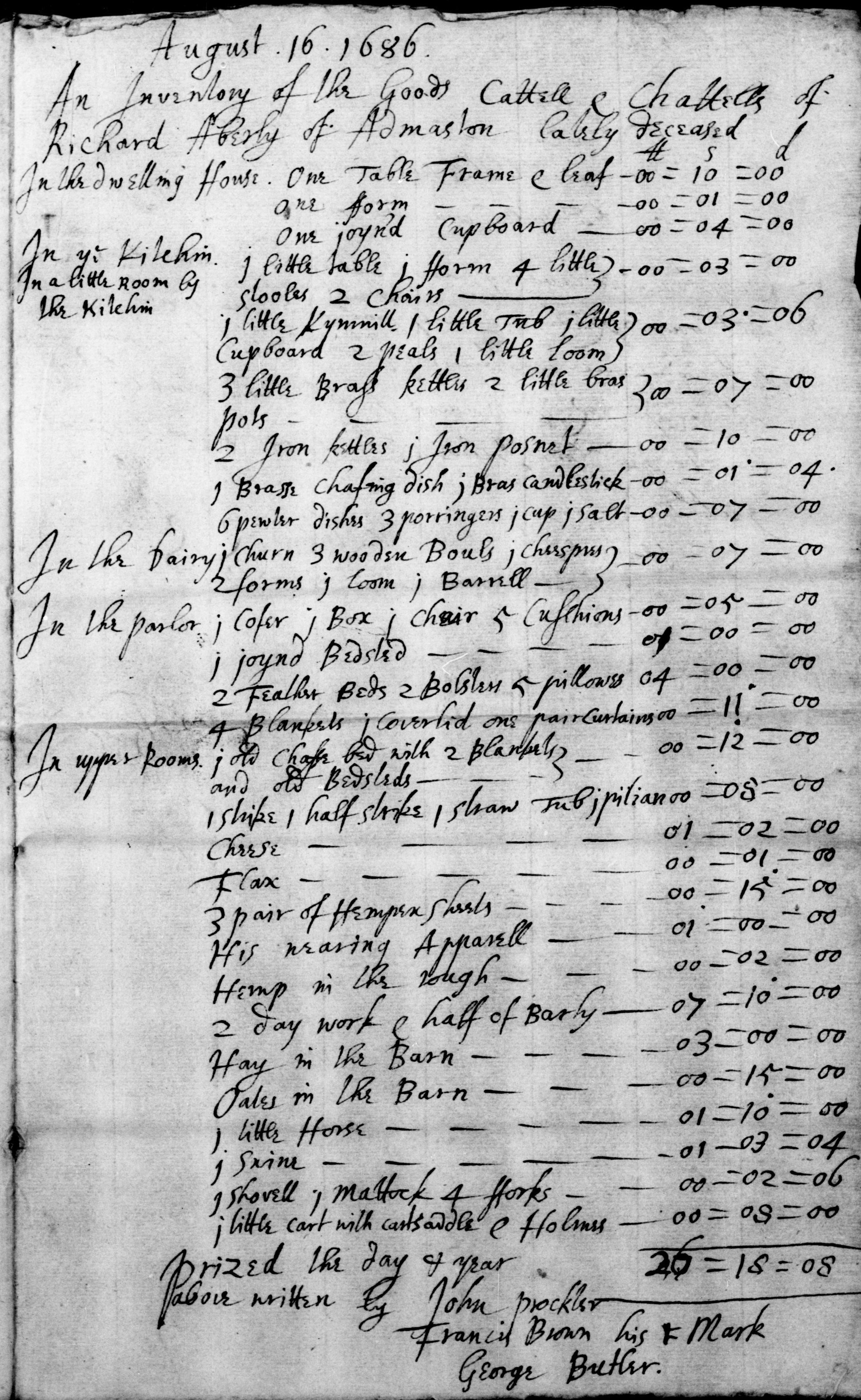 The 1686 inventory of Richard Aberley (Richard's father?)
